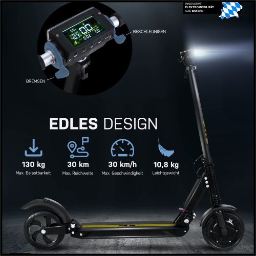 eFlux Lite One E-Scooter klappbar, 30 km/h, 500 Watt, Elektroroller mit Tempomat, 8 Zoll Reifen